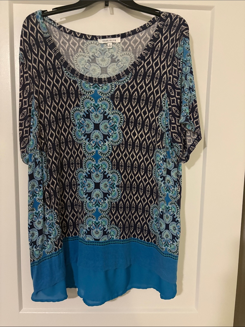 Rose & Olive Navy and Teal Patterned Scoop Neck Tunic